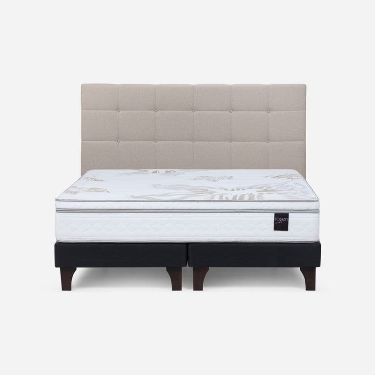 Cama Europea Art 4 King x 2.00mt Base Dividida + Respaldo Issey Niebla