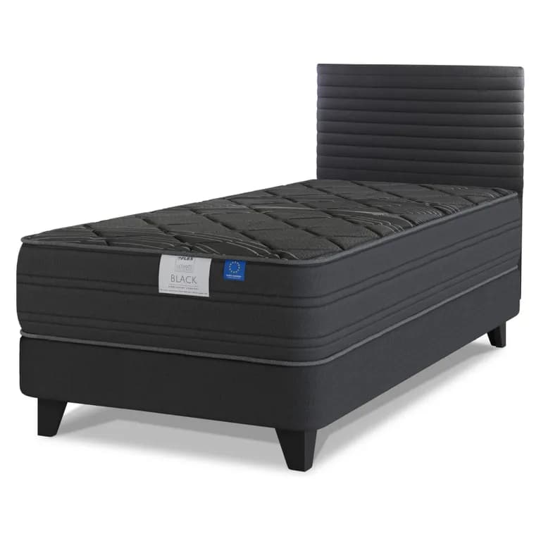 Cama Europea Black 1.5 Plazas x 2.00mt + Respaldo Modern