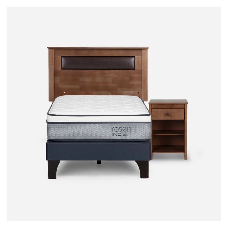 Cama Europea Indie 1.5 Plazas x 2.00 mt + Respaldo + 1 Velador Ferrara Taffy