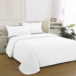 Cubrecama Liso Atenas + Funda de Almohada Blanco 2 PLAZAS