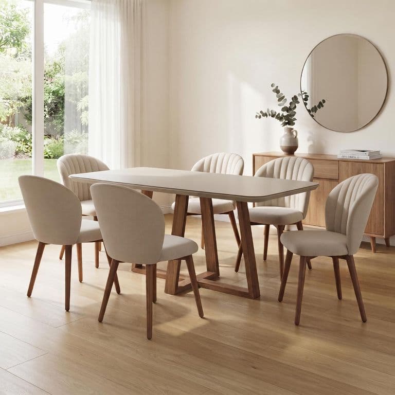 Juego De Comedor Bennet 1.6 Ow + 6 Sillas Alba Nat