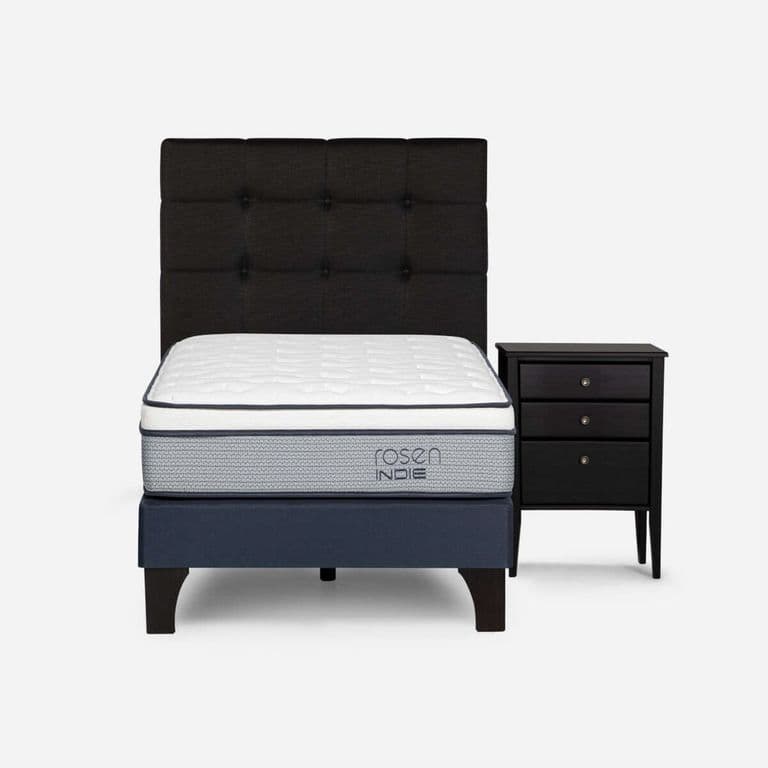 Cama Europea Indie 1 Plaza x 2.00 mt + Respaldo + 1 Velador Issey Grafito