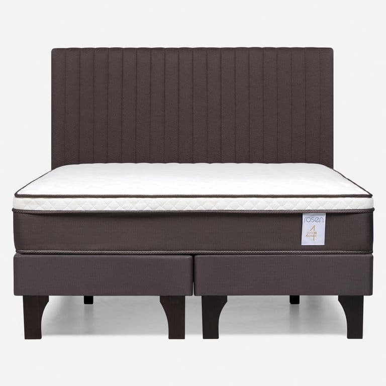 Cama Europea New Style 4 Plus Plus 2 Plazas x 2.00 mt Base Dividida + Respaldo Lucio Chocolate
