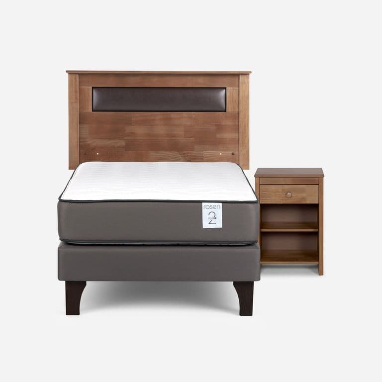 Cama Europea New Style 2 Plus Plus 1 Plaza x 2.00 mt + Respaldo + 1 Velador Ferrara Taffy