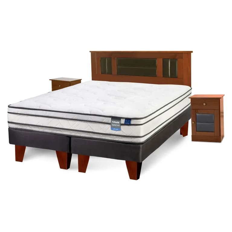 Cama Europea Innova 2 Plazas x 2.00mt Base Dividida + Respaldo + 2 Veladores Lorraine