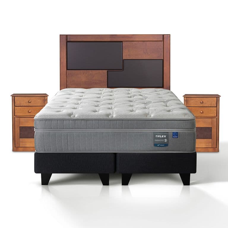Cama Europea Paradise King x 2.00mt Base Dividida + Respaldo + 2 Veladores Colonia
