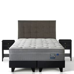 Cama Europea Paradise King x 2.00mt Base Dividida + Respaldo + 2 Veladores Design Grafito