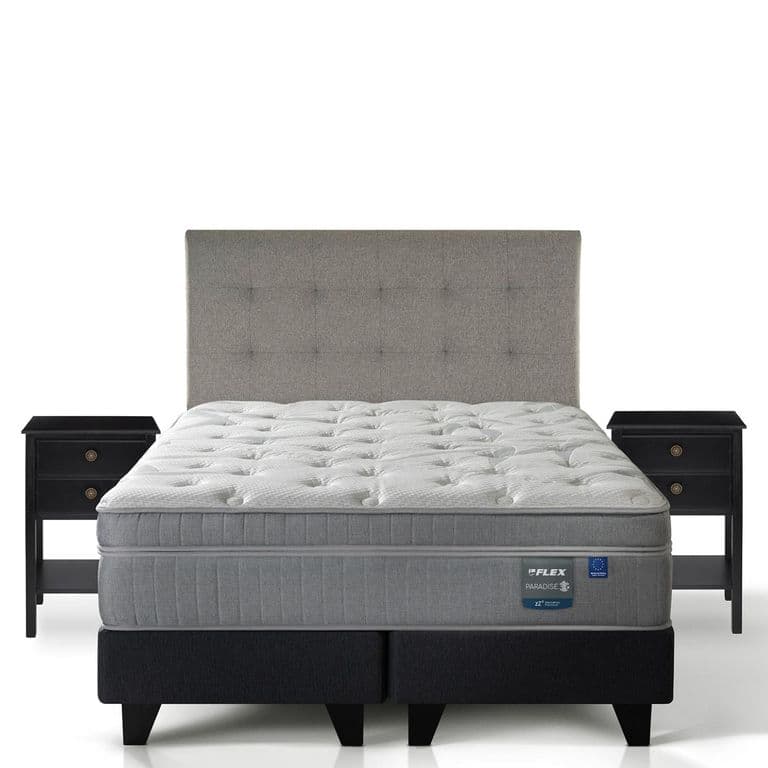 Cama Europea Paradise King x 2.00mt Base Dividida + Respaldo + 2 Veladores Design Gris