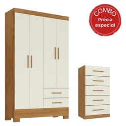 Combo Closet 4 Puertas Comoda 5 Cajones 2 Colores