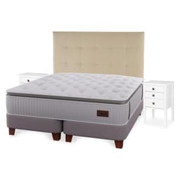 Cama Europea Heritage King x 2.00mt Base Dividida + Respaldo + 2 Veladores Design Crudo