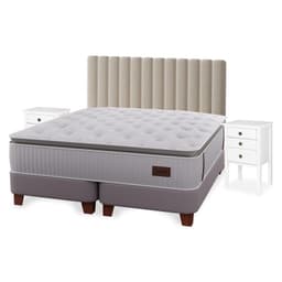 Cama Europea Heritage King x 2.00mt Base Dividida + Respaldo + 2 Veladores Tubular