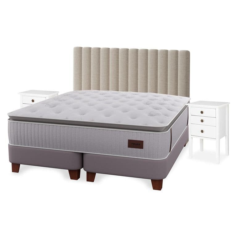Cama Europea Heritage King x 2.00mt Base Dividida + Respaldo + 2 Veladores Tubular