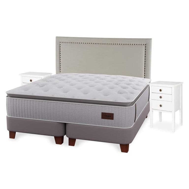 Cama Europea Heritage Super King x 2.00mt Base Dividida + Respaldo + 2 Veladores Tachas