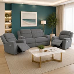 Sofa 3 Cuerpos + 2 Berger Reclinables Electrico Gris