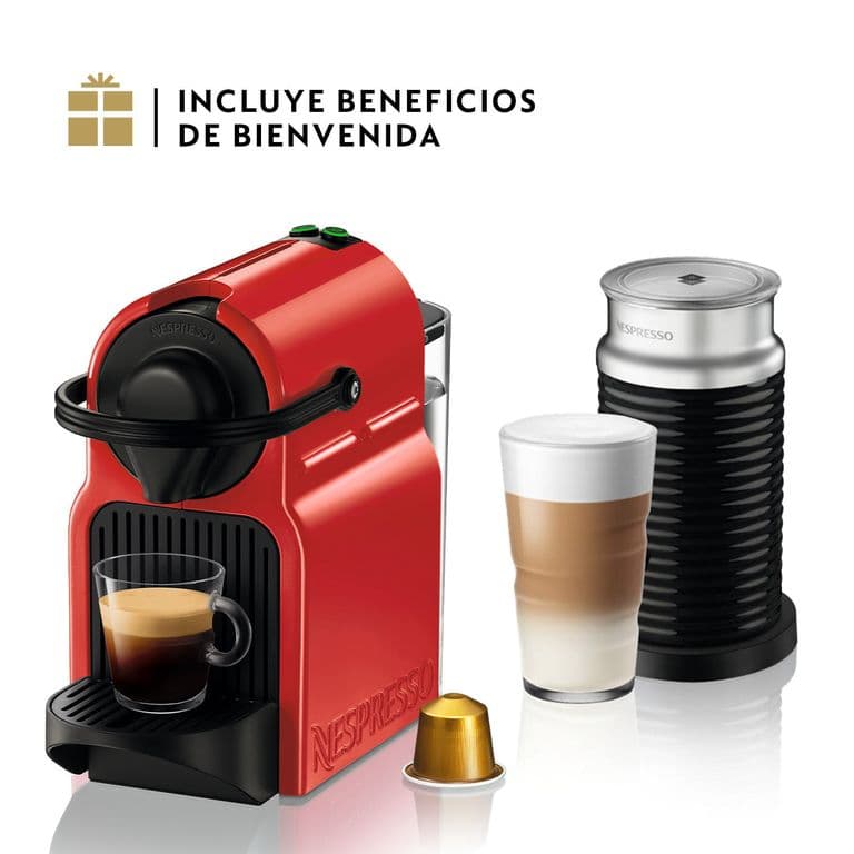 Cafetera con Capsula Inissia C40 y Espumador de Leche Roja