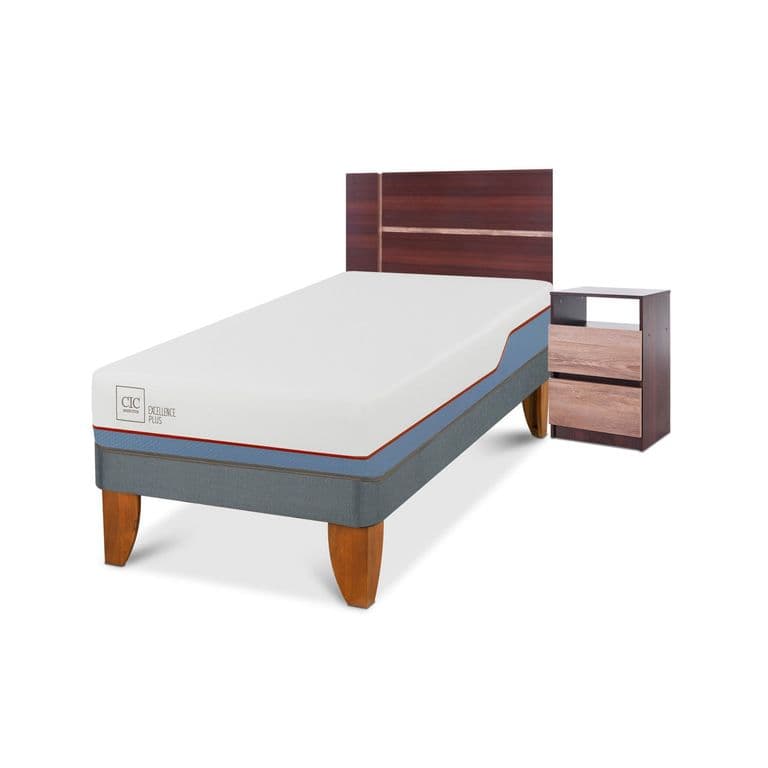 Cama Americana Excellence Plus 1 Plaza x 2.00 mt + Respaldo + 1 Velador Enio