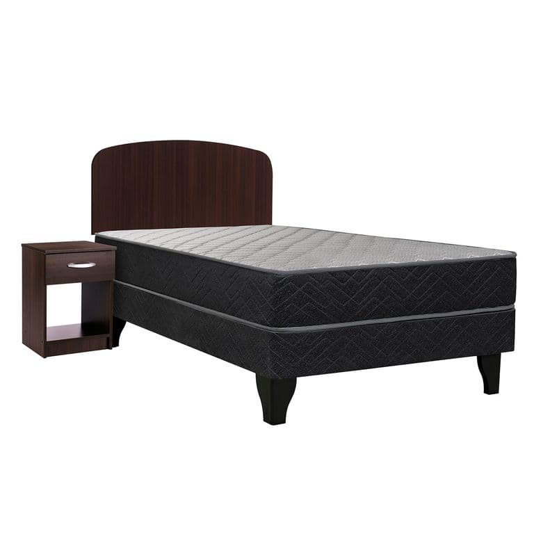 Cama Europea Apolo Black 1,5 Plazas + Respaldo + Velador