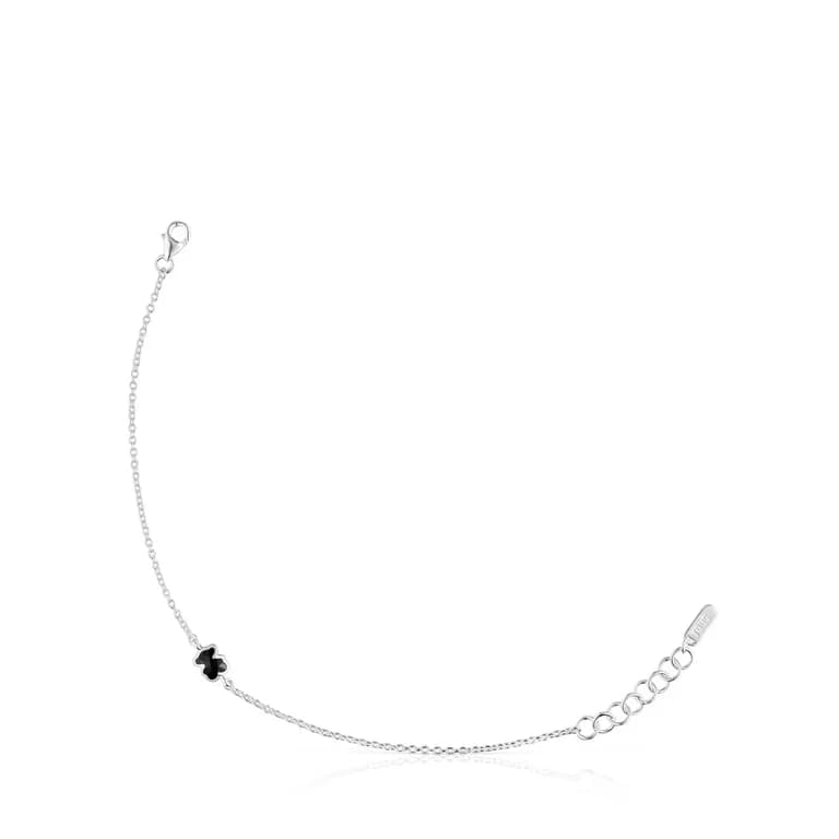 Pulsera Cadena De Plata Y Motivo Oso En Onix 6 Mm Icon Color