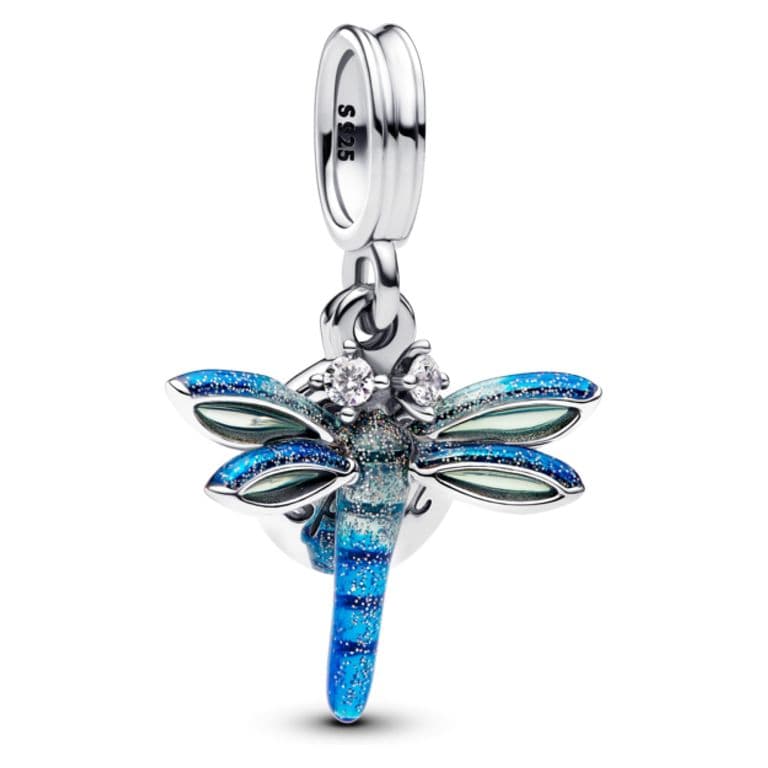 Charm Colgante Doble Libelula De Plata Mujer