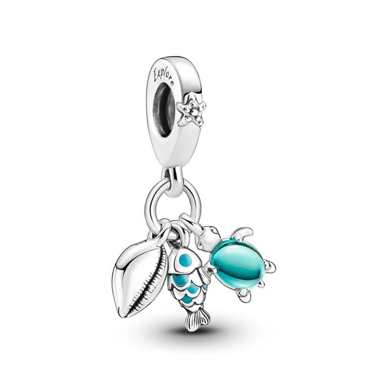 Charm Colgante Triple Pez Tortuga Marina Y Concha Mujer