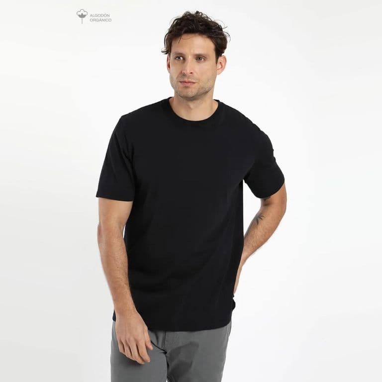 Polera Manga Corta Algodon Hombre Negro S