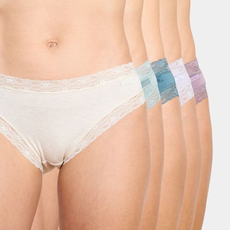 Pack 5 Bikini Algodon Encaje Mujer Celeste L