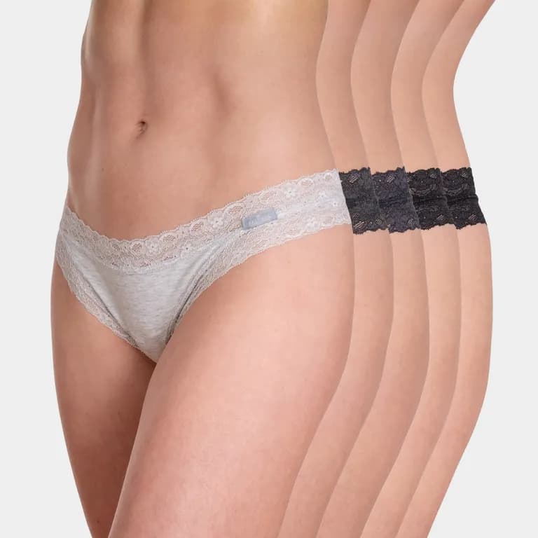 Pack 5 Mini Culotte Algodon Encaje Mujer Gris L