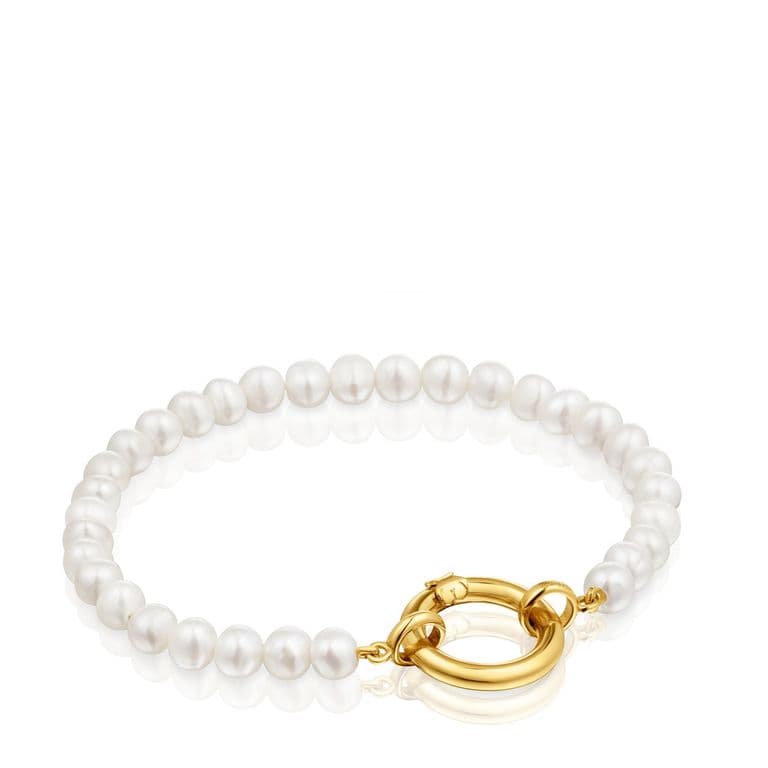 Pulsera con Perlas Cultivadas y Bano de Oro de 18 Kt Mujer
