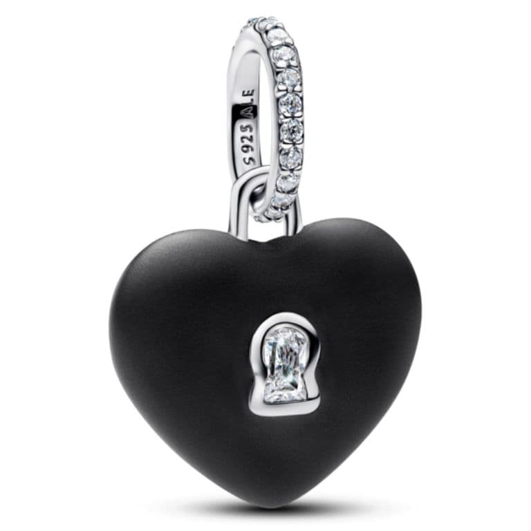 Charm Colgante Candado Corazon Ceramica Negro Mate Mujer