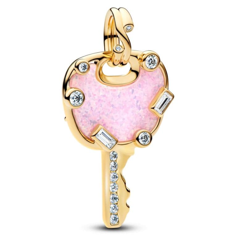 Charm Colgante Grande Llave de Amor Rosado Opalescente Mujer