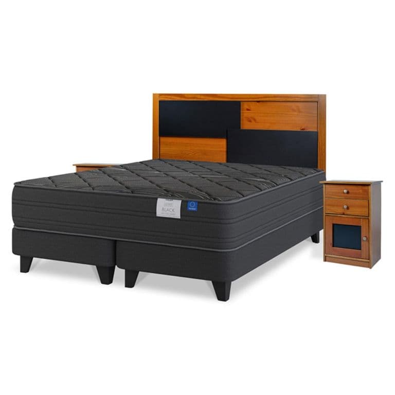 Cama Europea Black King x 2.00mt Base Dividida + Respaldo + 2 Veladores Colonia