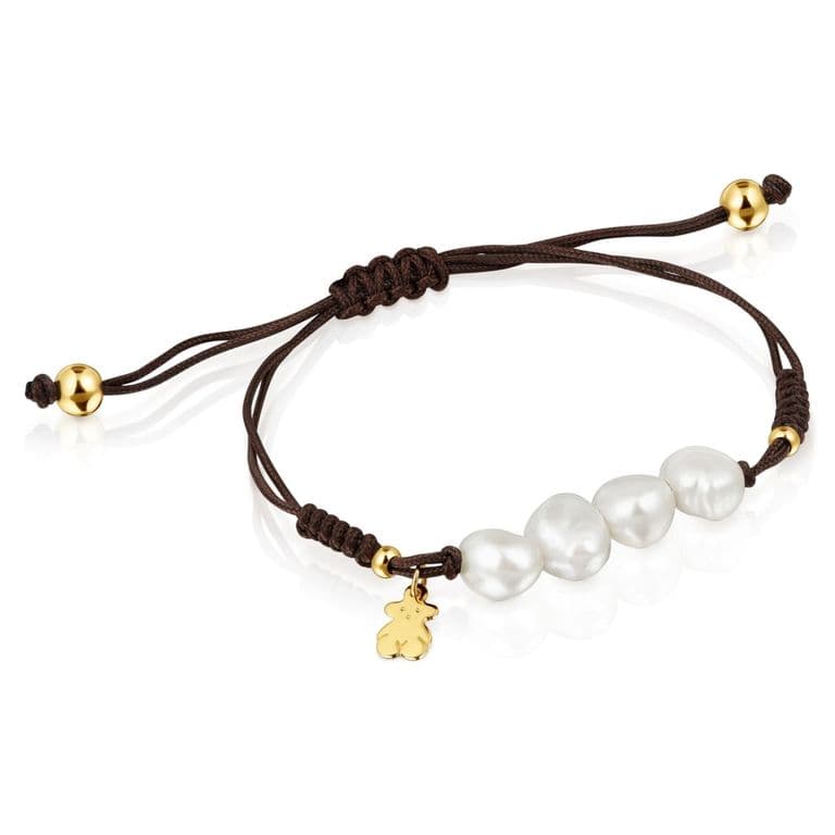 Pulsera Con Bano De Oro 18 Kt Sobre Plata Y Perlas Cultivadas Nudos