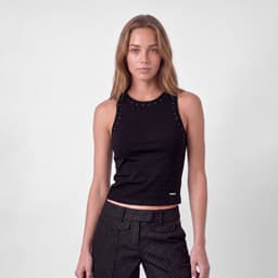 Polera Tank Tachas Mujer Negro XXS