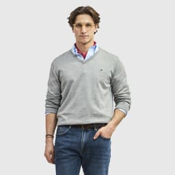 Sweater Clasico Manga Larga Cuello V Pima Hombre Gris M