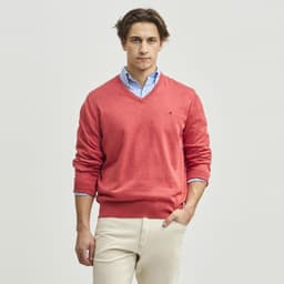 Sweater Clasico Manga Larga Cuello V Pima Hombre Rojo L