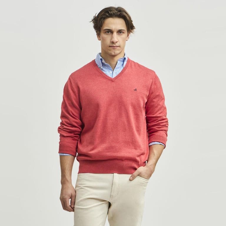 Sweater Clasico Manga Larga Cuello V Pima Hombre Rojo L