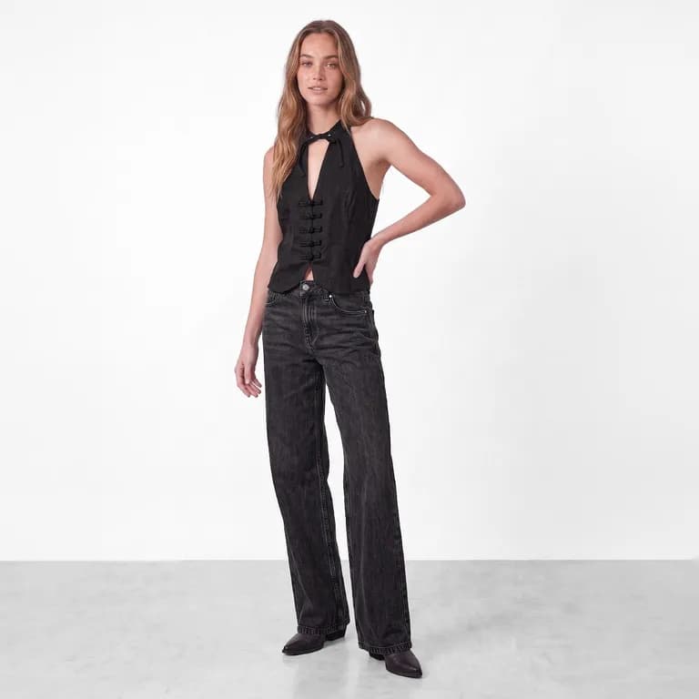 Jeans Basico Black Wide Leg Mujer 42