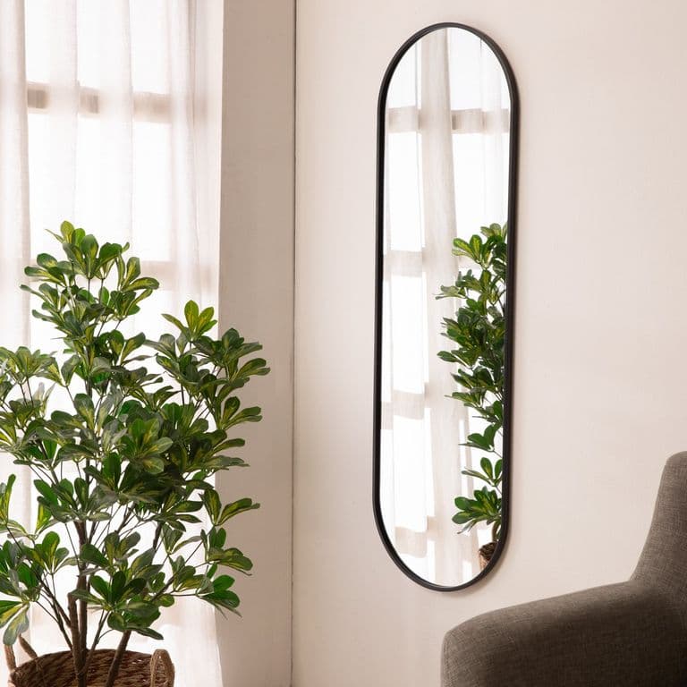Espejo Ovalado con Marco Metalico 40X130 cm De Pared Decorativo Negro