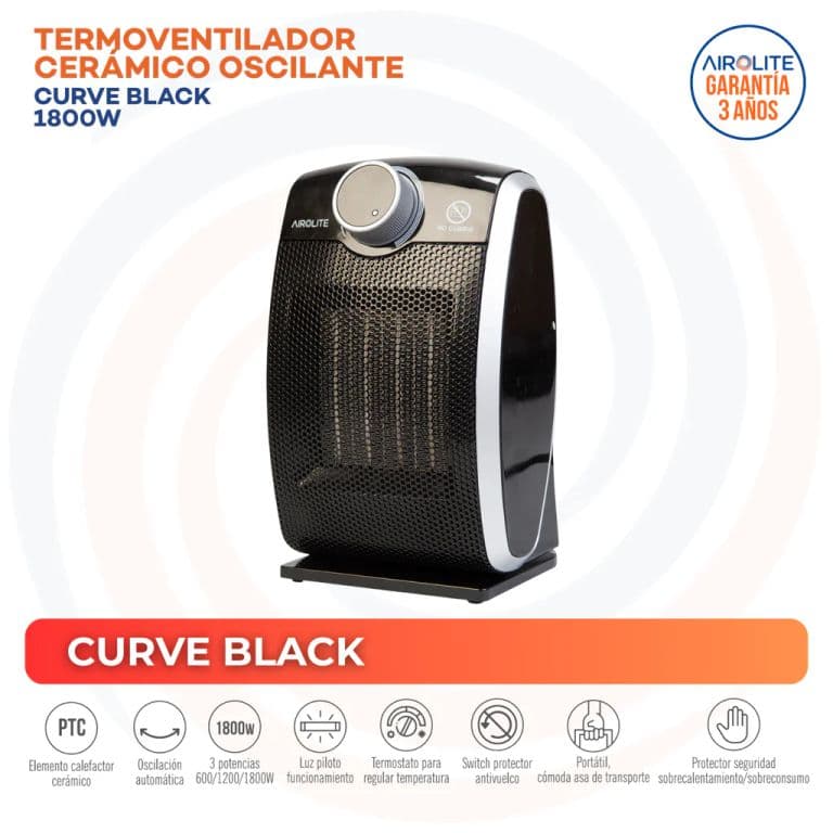 Termoventilador Electrico 1800 W Curve Black Negro