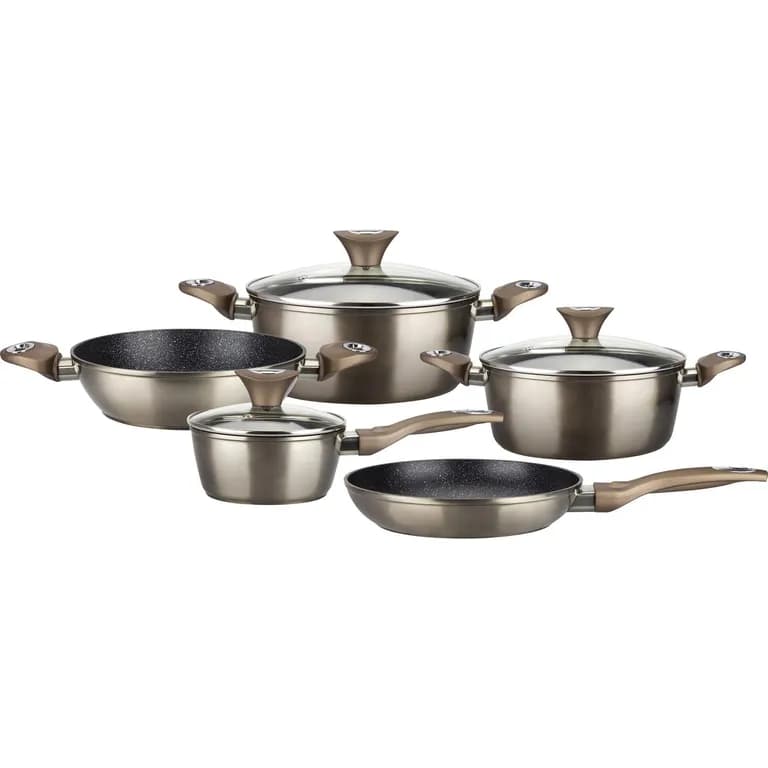 Bateria de Cocina 8 Piezas Aluminio Champagne Cafe