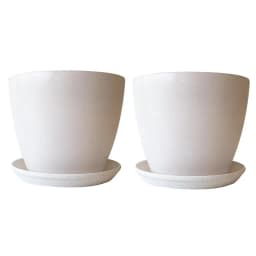 Set 2 Maceteros y Platos Biodegradable de Bambu 24x18 cm Blanco