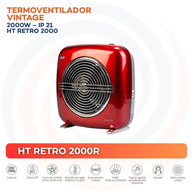 Termoventilador Vintage Electrico 2000 W HT RETRO 2000R Rojo