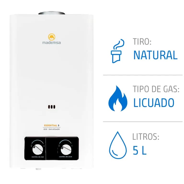Calefont 5 Litros Gas Licuado Tiro Natural Ionizado