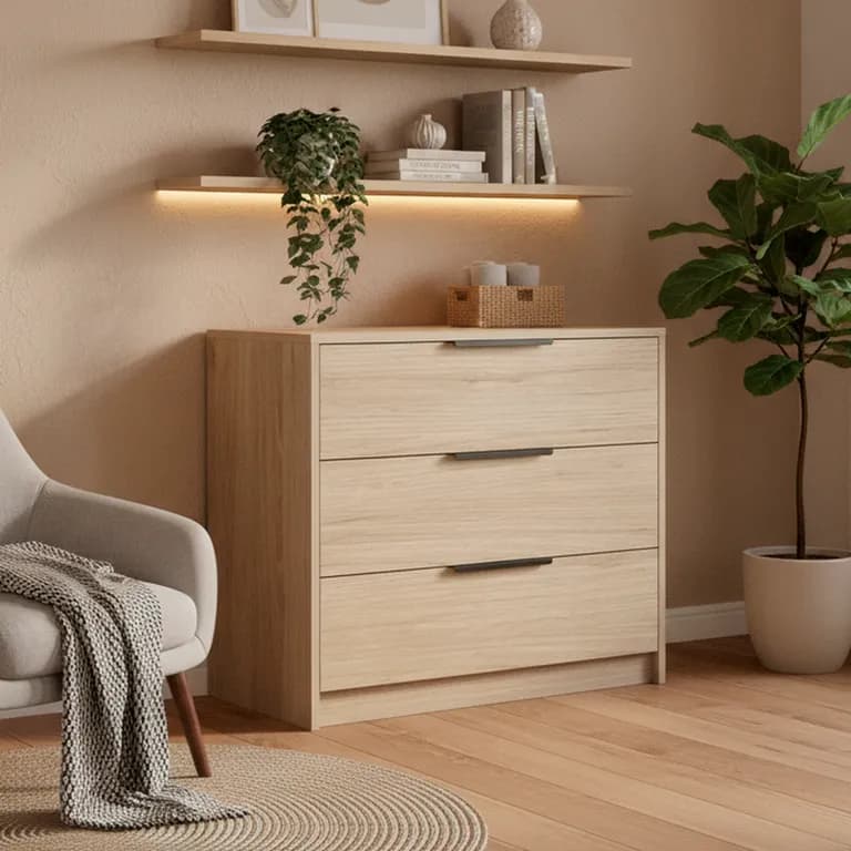 Comoda 3 Cajon(es) Kaia 70x68.7x41.5 cm Roble claro/Blanco