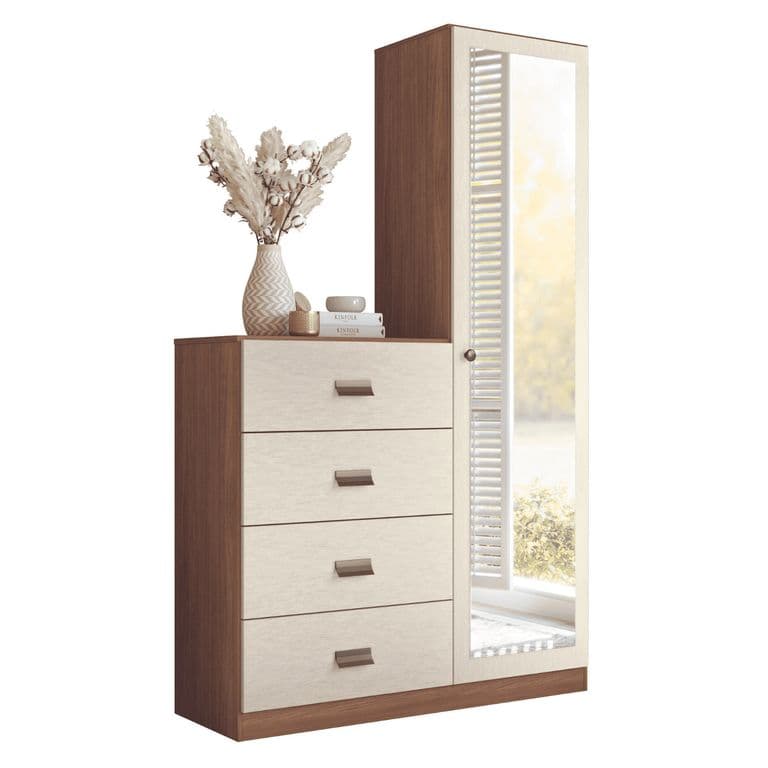 Comoda 1 Puerta 4 Cajon 106,9x180x39,5 cm Beige y Cafe