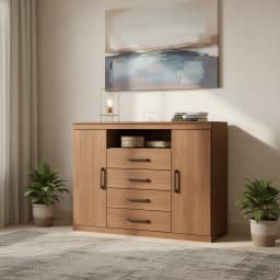 Comoda 2 Puertas 4 Cajon 129x99x46,8 cm Cafe