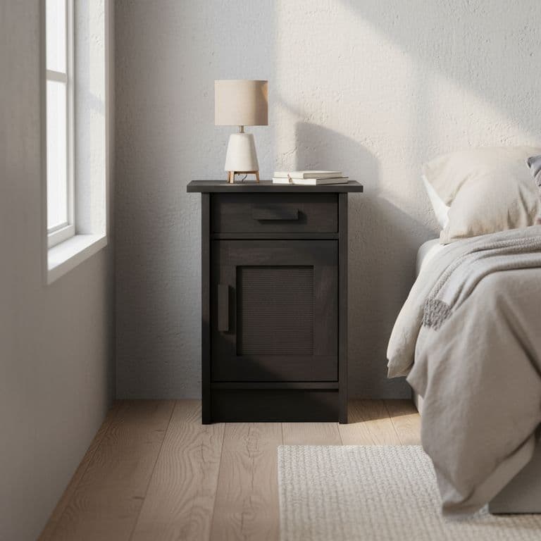 Velador 1 Puerta 1 Cajon(es) Milan 35x63.5x45 cm Negro