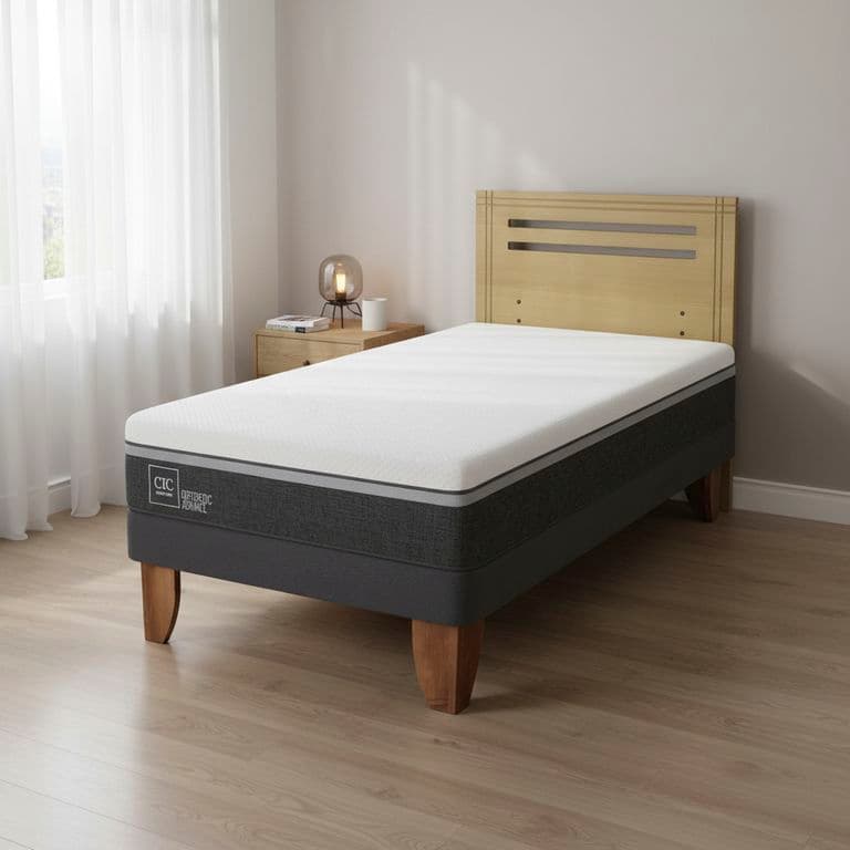 Cama Europea Ortopedic Advance 1.5P Respaldo Munich Mostaza