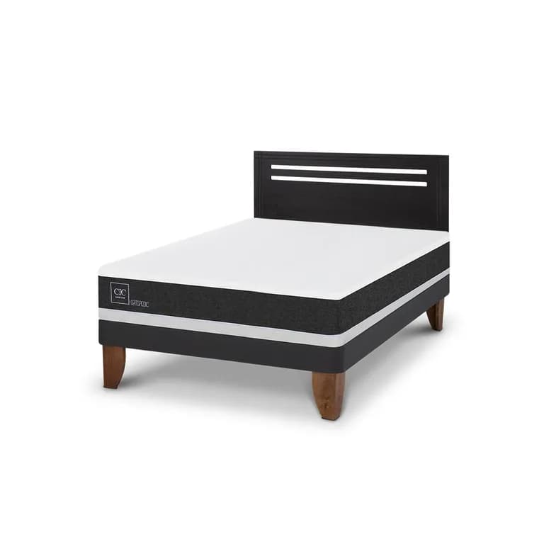 Cama Europea Ortopedic 2P Bn Respaldo Munich Negro