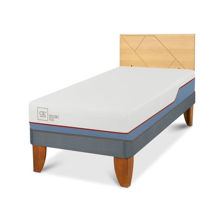 Cama Europea Excellence Plus 1.5P Respaldo Villarrica Mostaza